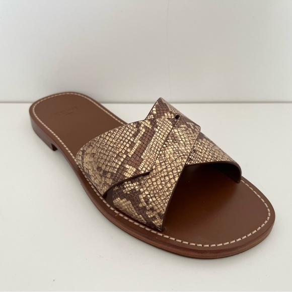 BRAND NEW Celine leather gold tone animal print slide sandals, 39 - Picture 1 of 6